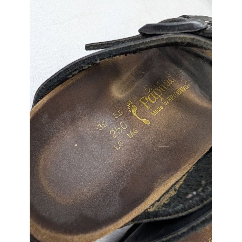 Papillio by Birkenstock size 39 slip on sandals unique straps black and gold SH1 - Picture 5 of 10